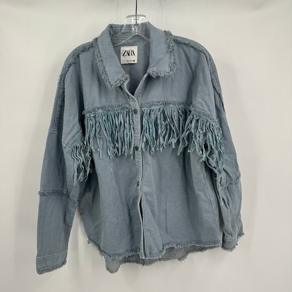 Zara Jackets & Blazers - Zara Womens Denim Jacket Size S Blue Fringe Cowgirl Festival‎ Boho Hippie Retro